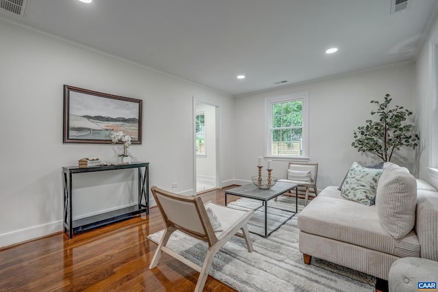 1623 Mason Ln, Charlottesville, VA 22903 - living room with ornamental molding, wood finished floors, and recessed lighting