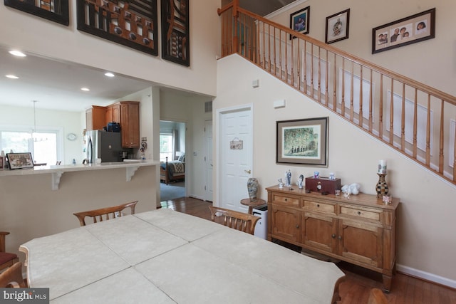 802 Geranium Dr, Warrington, PA 18976 - dining space featuring recessed lighting, dark wood-style flooring, stairs, and a chandelier