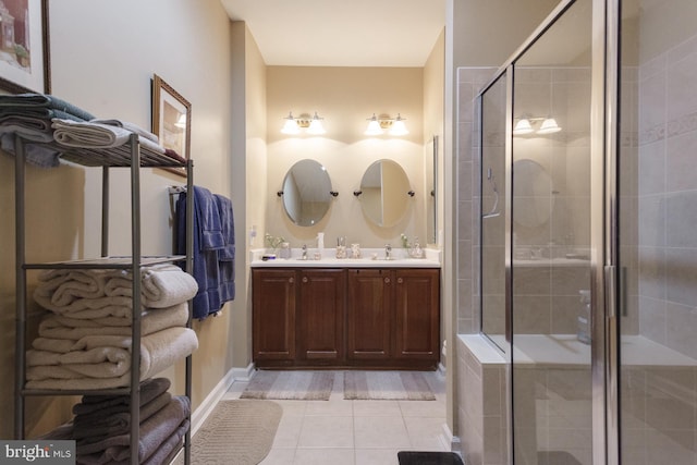 802 Geranium Dr, Warrington, PA 18976 - full bathroom with tile patterned flooring, double vanity, and a stall shower