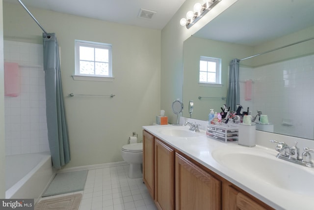 802 Geranium Dr, Warrington, PA 18976 - full bath featuring double vanity, shower / bath combo with shower curtain, and tile patterned flooring
