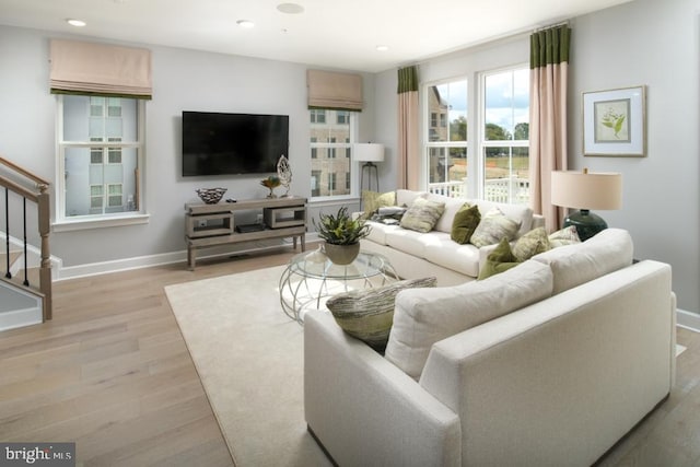 3453 Saint Robin Ln, Bowie, MD 20716 - living area with light wood finished floors, stairway, and recessed lighting