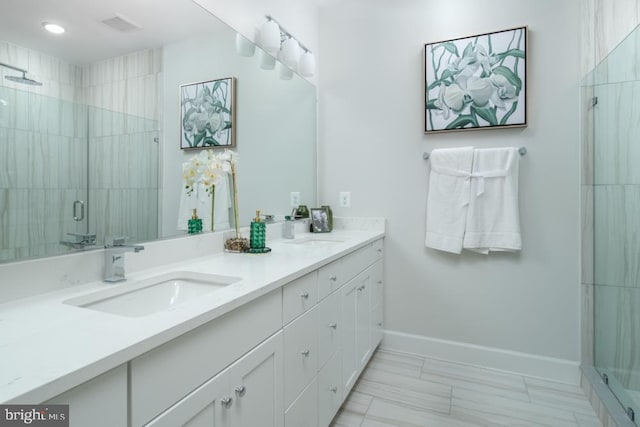 3453 Saint Robin Ln, Bowie, MD 20716 - full bath featuring double vanity, a shower stall, and recessed lighting