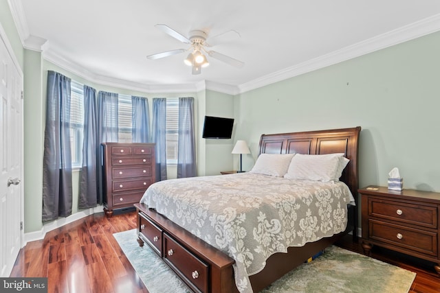 3207 Salmon St, Philadelphia, PA 19134 - bedroom featuring crown molding, dark wood-style flooring, and ceiling fan