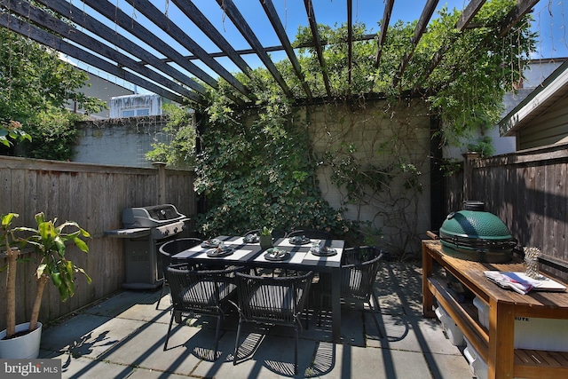 1318 E Eyre St, Philadelphia, PA 19125 - fenced backyard with a patio, area for grilling, outdoor dining area, and a pergola