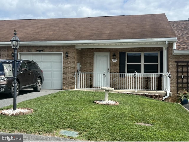 236 Winding Oak Dr, Hagerstown, MD 21740 - view of front of home featuring brick siding, a garage, a shingled roof, and covered porch