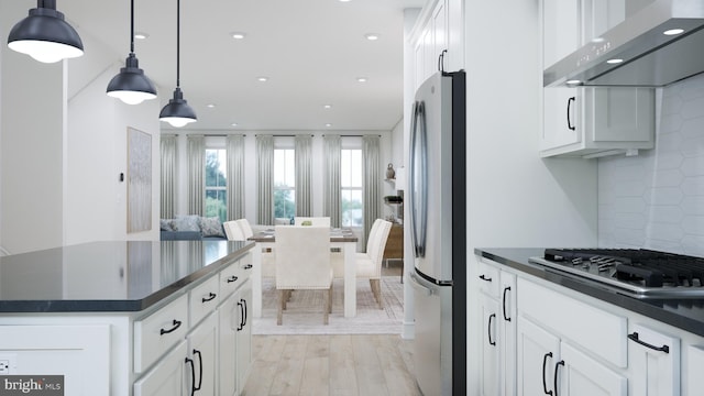 42127 Picasso Sq, Ashburn, VA 20148 - kitchen with extractor fan, appliances with stainless steel finishes, dark countertops, tasteful backsplash, and recessed lighting