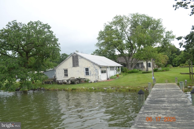 8698 Cummings Rd, Wittman, MD 21676 - dock featuring a water view and a lawn