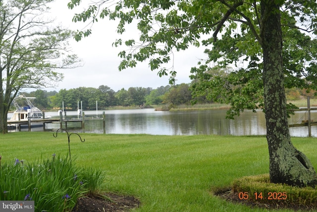 8698 Cummings Rd, Wittman, MD 21676 - view of green lawn with a water view and a boat dock