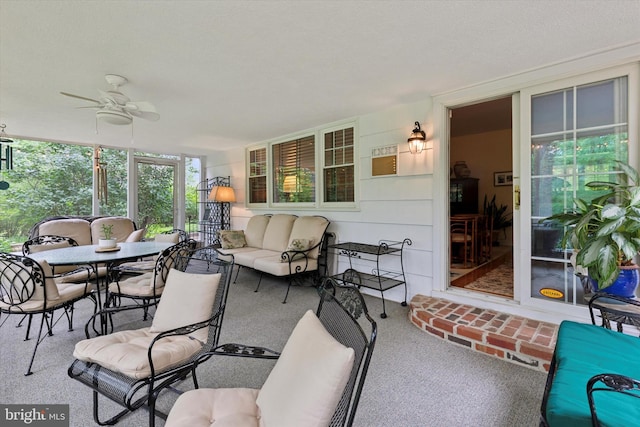 207 Saddle Dr, Furlong, PA 18925 - sunroom featuring a ceiling fan, carpet, an outdoor hangout area, and outdoor dining area