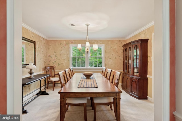 207 Saddle Dr, Furlong, PA 18925 - dining area featuring crown molding, light colored carpet, a baseboard heating unit, and a chandelier