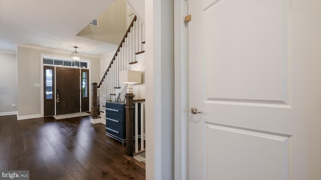 274 W Ashland St, Doylestown, PA 18901 - entrance foyer with crown molding, dark wood-style flooring, and stairway