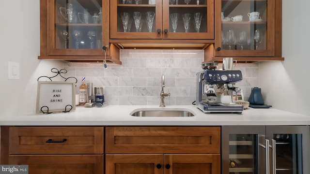 274 W Ashland St, Doylestown, PA 18901 - bar area with wine cooler and decorative backsplash