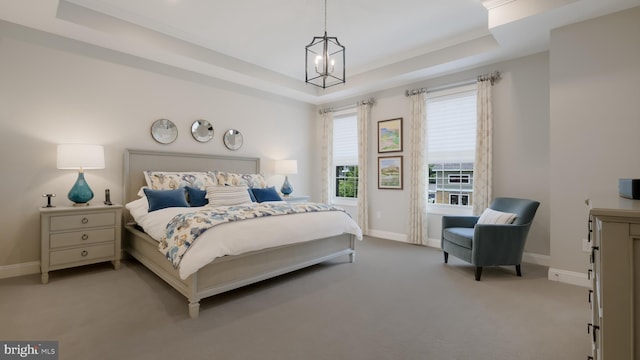 274 W Ashland St, Doylestown, PA 18901 - bedroom featuring a tray ceiling, a chandelier, and carpet