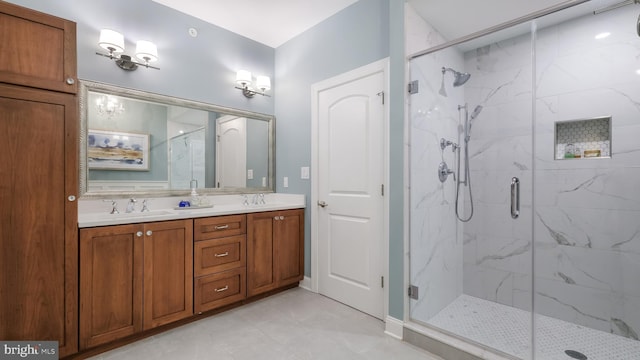 274 W Ashland St, Doylestown, PA 18901 - full bathroom with a marble finish shower and double vanity