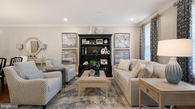 274 W Ashland St, Doylestown, PA 18901 - living room featuring ornamental molding and recessed lighting
