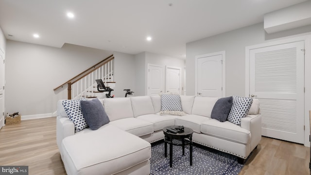 274 W Ashland St, Doylestown, PA 18901 - living room with stairway, light wood-style flooring, and recessed lighting