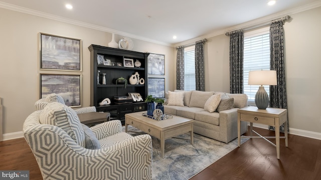 274 W Ashland St, Doylestown, PA 18901 - living room featuring wood finished floors, crown molding, and recessed lighting