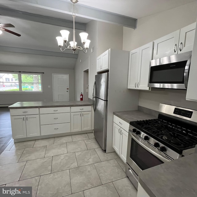 14 Akwaala Trl, Browns Mills, NJ 08015 - kitchen featuring stainless steel appliances, white cabinetry, a chandelier, and a peninsula