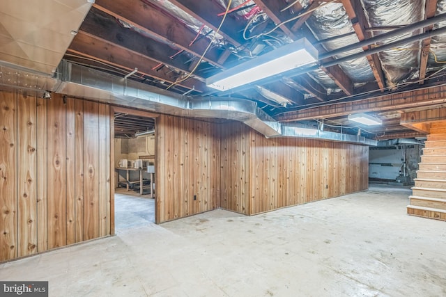 511 Sylvan Way, Pasadena, MD 21122 - unfinished basement featuring wood walls and stairway