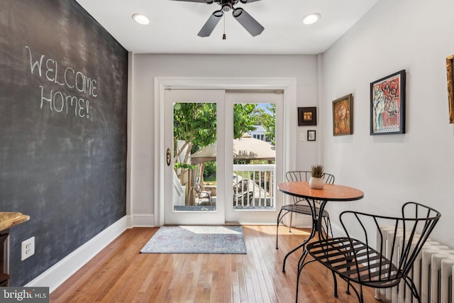 425 16th St SE, Washington, DC 20003 - entryway featuring wood-type flooring, radiator heating unit, a ceiling fan, and recessed lighting