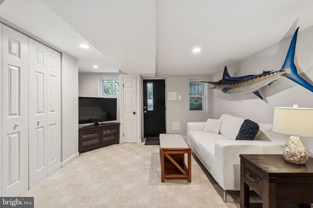 425 16th St SE, Washington, DC 20003 - living room with recessed lighting, light colored carpet, and healthy amount of natural light
