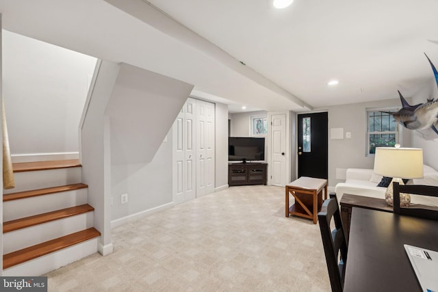 425 16th St SE, Washington, DC 20003 - carpeted living area with stairway and recessed lighting