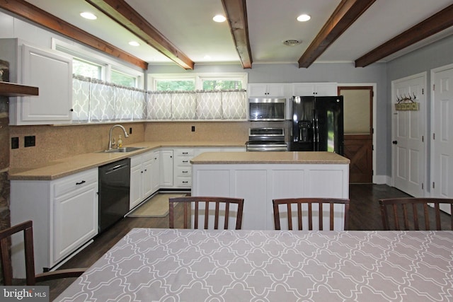 311 Norman Dr, Newark, DE 19702 - kitchen featuring black appliances, dark wood-style flooring, tasteful backsplash, white cabinets, and recessed lighting