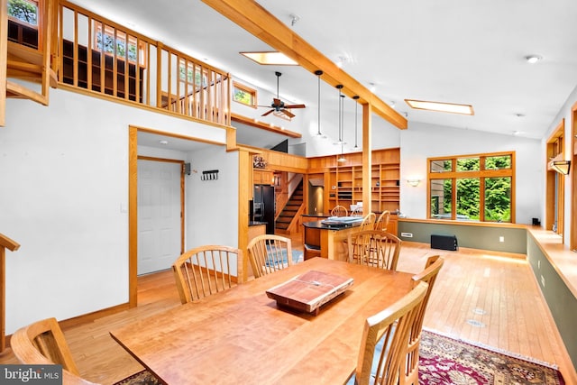 46 Grassy Lake Rd, Shamong, NJ 08088 - dining space with lofted ceiling, hardwood / wood-style floors, ceiling fan, and stairs