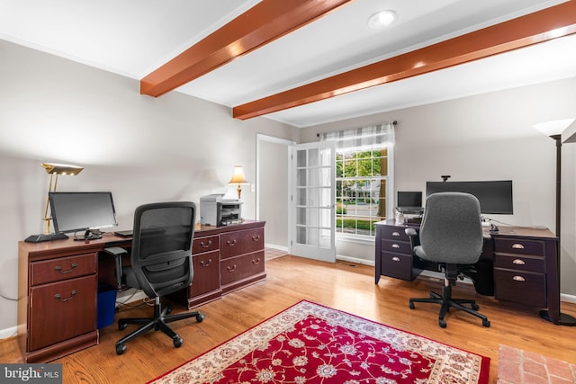 3773 Plum Hill Ct, Ellicott City, MD 21042 - office space featuring light wood finished floors, beamed ceiling, crown molding, and french doors