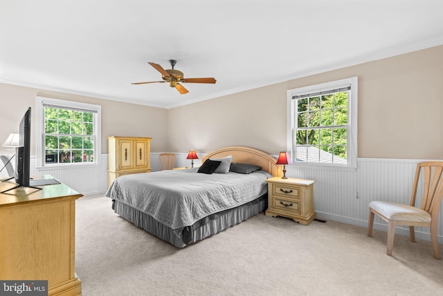3773 Plum Hill Ct, Ellicott City, MD 21042 - bedroom featuring crown molding, a wainscoted wall, carpet flooring, and a ceiling fan