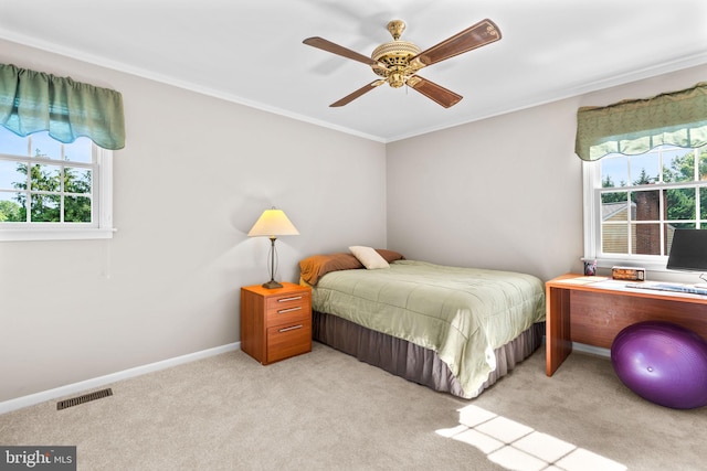 3773 Plum Hill Ct, Ellicott City, MD 21042 - bedroom with multiple windows, light colored carpet, crown molding, and a ceiling fan