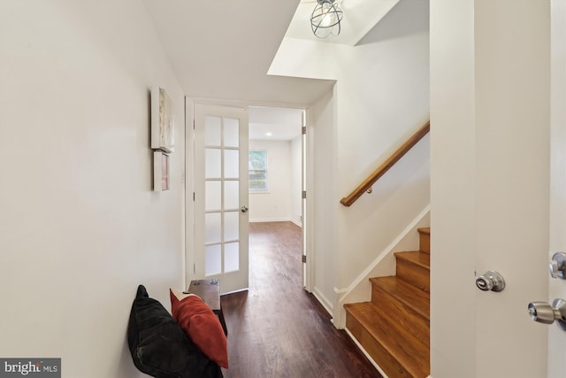 1606 Peacock Ln, Silver Spring, MD 20904 - foyer entrance featuring stairway and dark wood finished floors