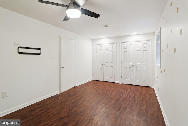 1606 Peacock Ln, Silver Spring, MD 20904 - unfurnished bedroom with two closets, wood finished floors, recessed lighting, and ceiling fan