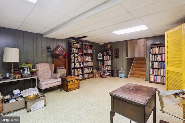 1606 Peacock Ln, Silver Spring, MD 20904 - sitting room with a drop ceiling, wood walls, and stairway