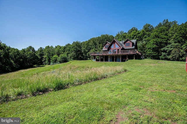1903 Buck Mountain Rd, Bentonville, VA 22610 - view of front of property with a forest view, a deck, and a front lawn