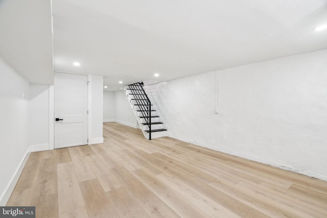 1835 Dudley St, Philadelphia, PA 19145 - finished below grade area featuring stairway, light wood-type flooring, and recessed lighting