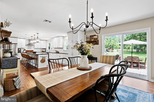 126 Woodview Dr, Doylestown, PA 18901 - dining space featuring a chandelier, healthy amount of natural light, and wood finished floors