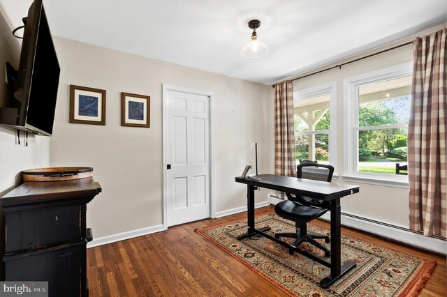 126 Woodview Dr, Doylestown, PA 18901 - office space with wood finished floors and a baseboard radiator