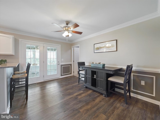 101 Carrera Ct, Inwood, WV 25428 - home office featuring dark wood-type flooring, crown molding, and ceiling fan