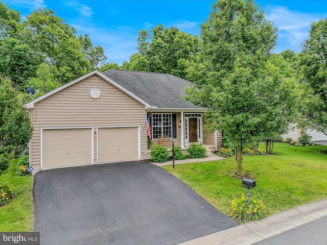 158 Dinwiddie Way, Kearneysville, WV 25430 - view of front of house featuring asphalt driveway, a front lawn, roof with shingles, and a garage