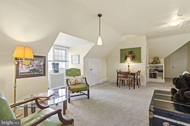 4332 N Charles St, Baltimore, MD 21218 - carpeted living area featuring lofted ceiling and baseboards