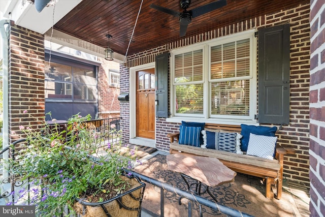 1406 Hamilton St, Wilmington, DE 19806 - doorway to property with a porch, brick siding, and ceiling fan