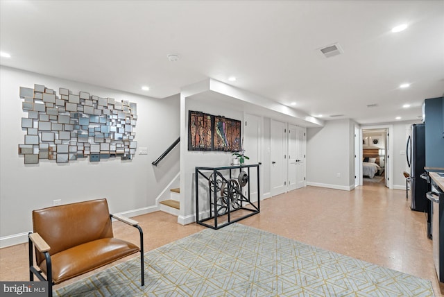 7 U St NW, Washington, DC 20001 - living area featuring stairway, recessed lighting, and light flooring