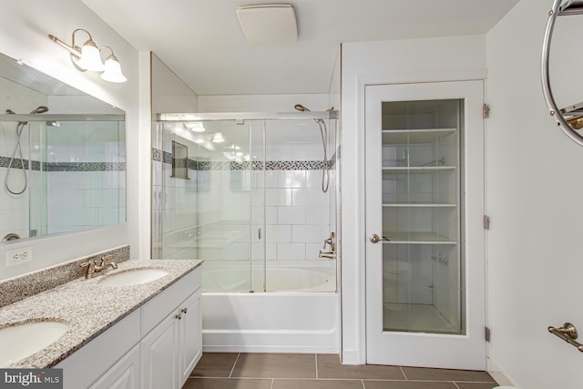3650 S Glebe Rd Unit 239, Arlington, VA 22202 - full bathroom featuring tile patterned flooring, double vanity, and enclosed tub / shower combo