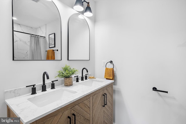 2910 Georgia Ave, Halethorpe, MD 21227 - bathroom featuring double vanity and a shower with shower curtain