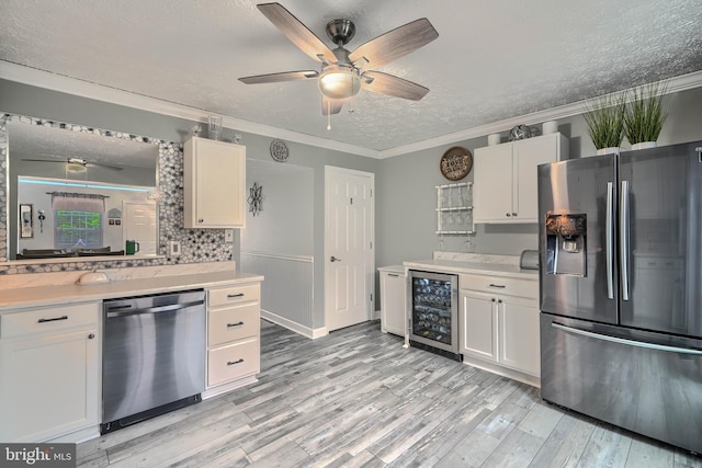 840 W Spring Meadow Ct, Edgewood, MD 21040 - kitchen with appliances with stainless steel finishes, wine cooler, ceiling fan, a textured ceiling, and light countertops