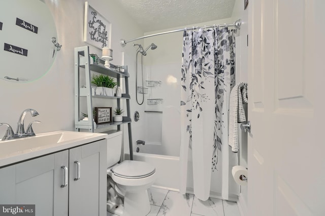 840 W Spring Meadow Ct, Edgewood, MD 21040 - bathroom with vanity, a textured ceiling, shower / bath combination with curtain, and marble finish floors