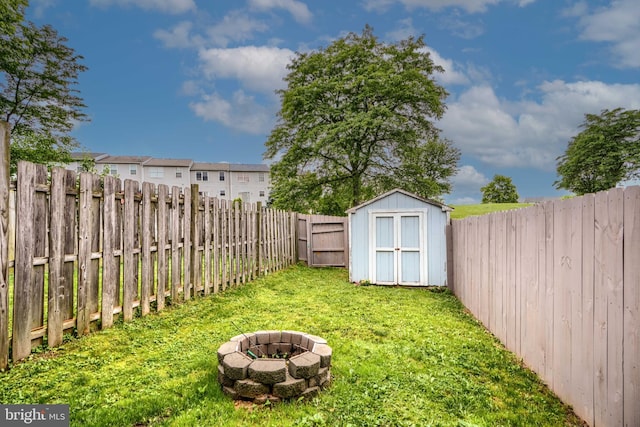 840 W Spring Meadow Ct, Edgewood, MD 21040 - fenced backyard featuring an outdoor fire pit and a storage shed