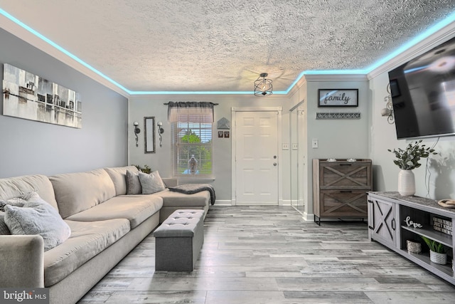 840 W Spring Meadow Ct, Edgewood, MD 21040 - living area featuring a textured ceiling, ornamental molding, and wood finished floors