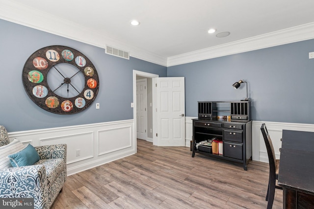 1508 Cornerstone Ct, Crownsville, MD 21032 - office area featuring crown molding, wainscoting, wood finished floors, and recessed lighting